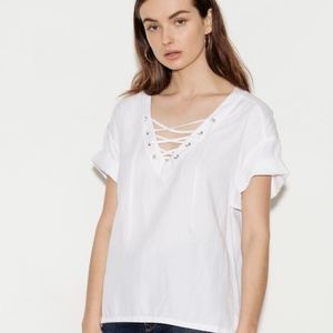 AG Linen White Deep V Lace Up (SIZE S)